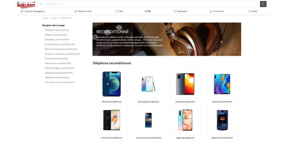 Rakuten fait partie des meilleurs sites de produits reconditionnés et smartphones reconditionnés