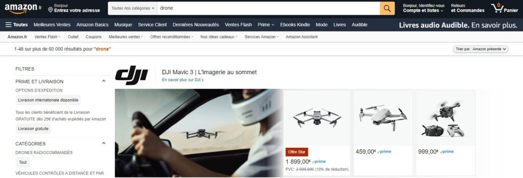Meilleurs sites pour acheter un drone : Amazon