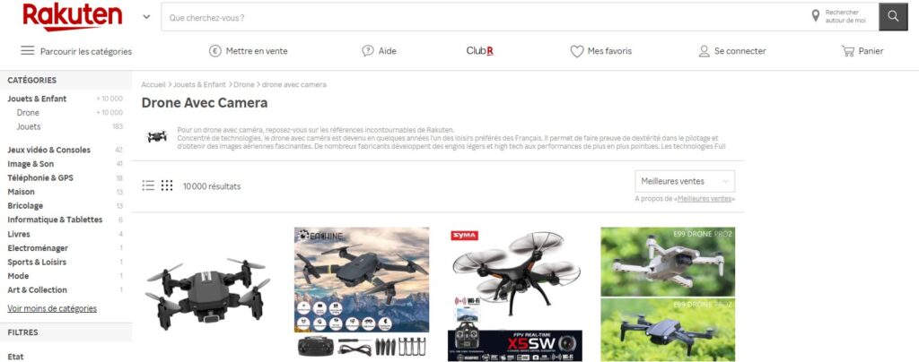 Meilleurs sites pour acheter un drone : Rakuten