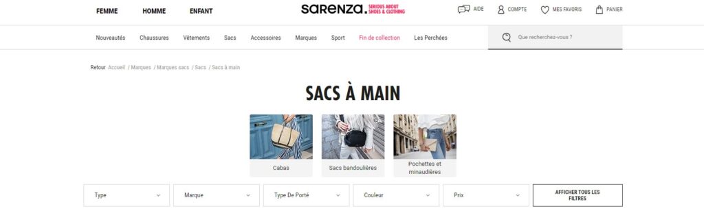 Meilleurs sites pour acheter un sac à main : Sarenza