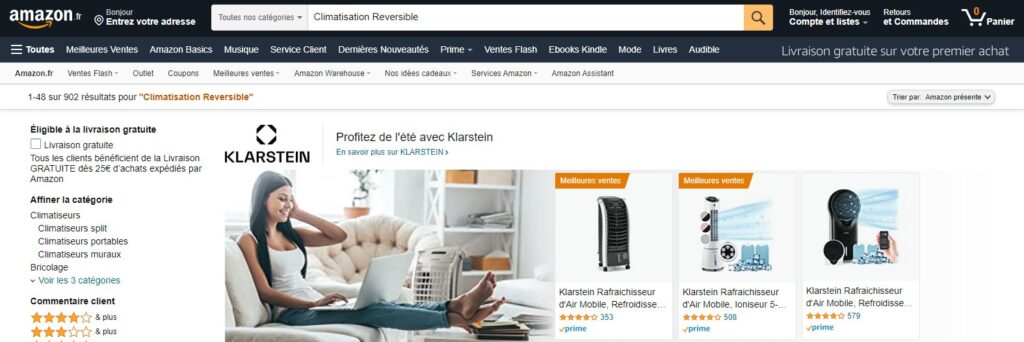 Meilleurs sites pour acheter un climatiseur : Amazon