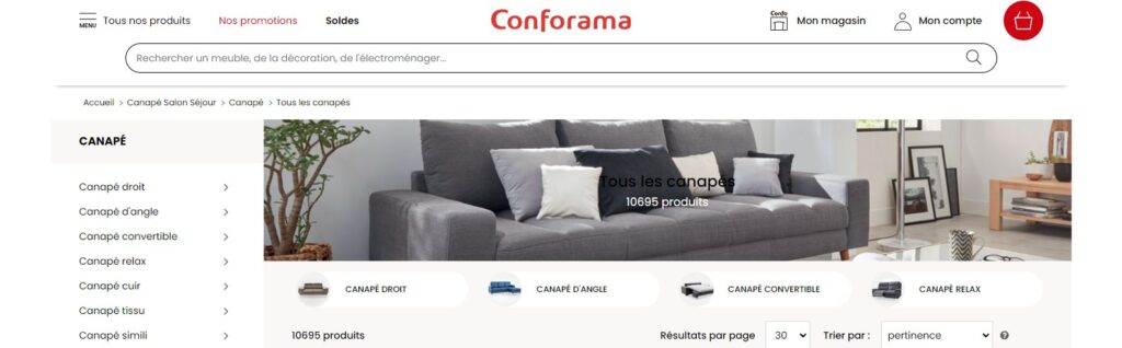 Meilleurs sites pour acheter un canapé : Conforama