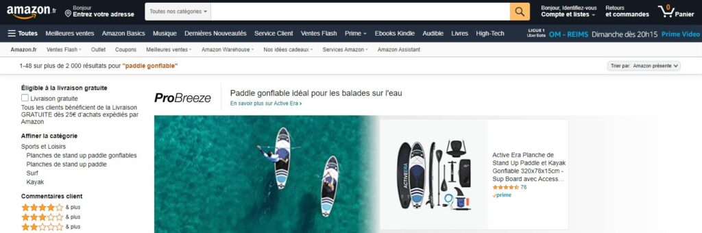 Meilleurs sites pour acheter un paddle gonflable SUP : Amazon