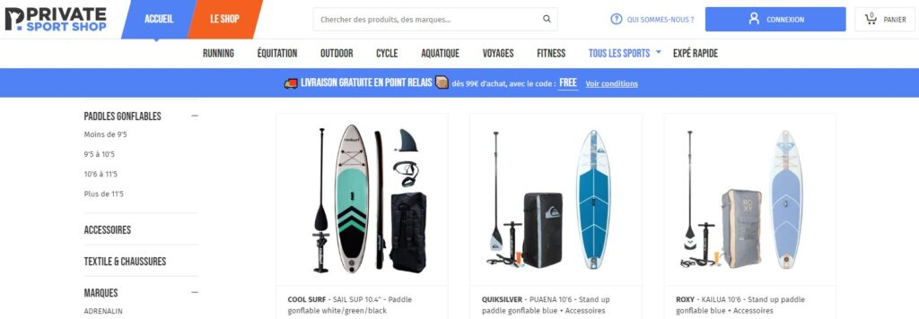 Meilleurs sites pour acheter un paddle gonflable SUP : Private Sport Shop