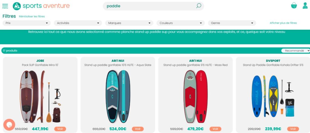 Meilleurs sites pour acheter un paddle gonflable SUP : Sports Aventure