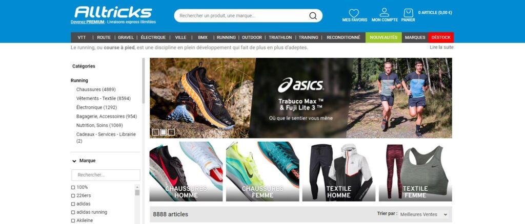 Meilleurs magasins de running en ligne, Meilleures boutiques en ligne de running, meilleurs sites pour acheter des équipements de running : Alltricks