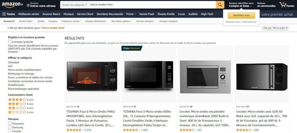 Meilleurs sites pour acheter un micro-ondes : Amazon