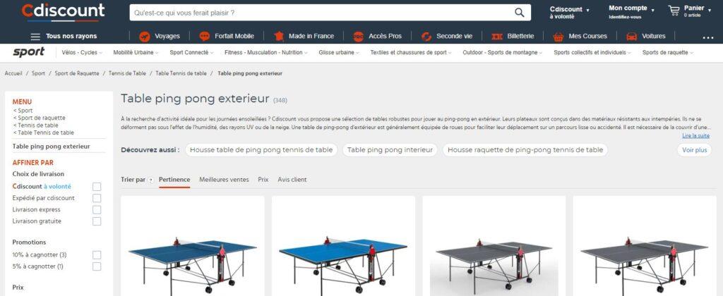 Meilleurs sites pour acheter une table de ping-pong : Cdiscount