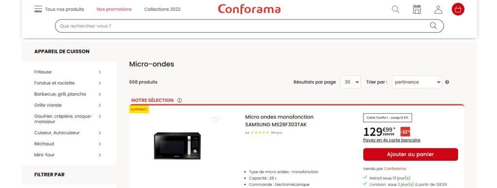 Meilleurs sites pour acheter un micro-ondes : Conforama