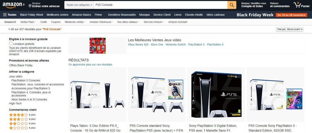 Meilleurs sites pour acheter une PS5 Playstation 5 : Amazon