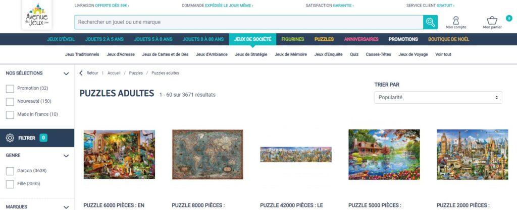 Meilleurs magasins de puzzle en ligne, meilleurs sites pour acheter un puzzle : Avenue des Jeux