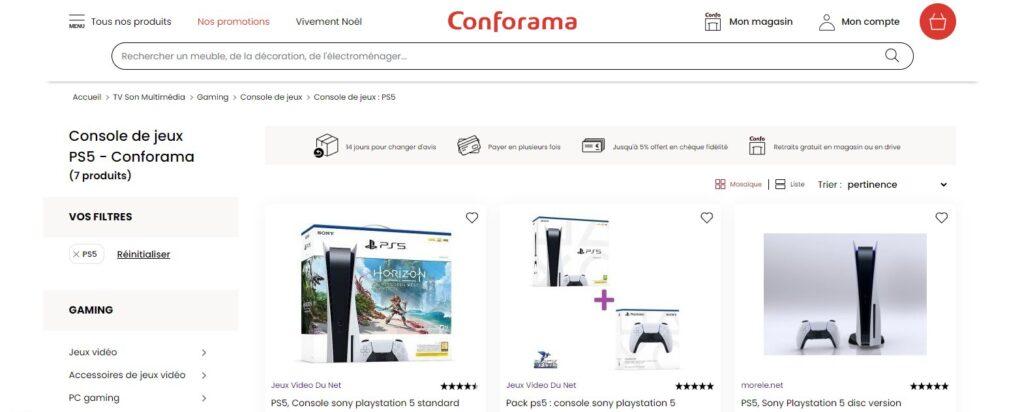 Meilleurs sites pour acheter une PS5 Playstation 5 : Conforama