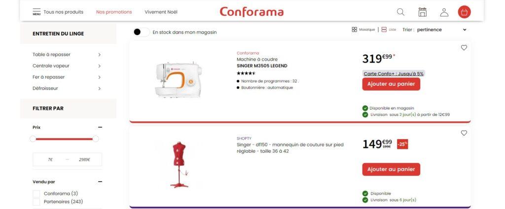 Meilleurs sites pour acheter une machine à coudre : Conforama