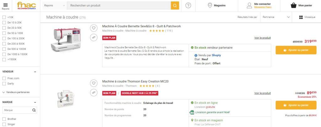 Meilleurs sites pour acheter une machine à coudre : Fnac