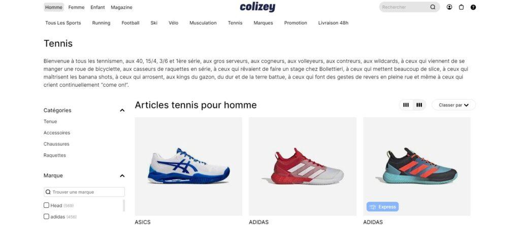 Meilleurs magasins de tennis en ligne : Colizey