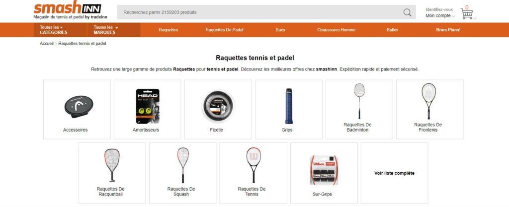 Meilleurs magasins de tennis en ligne : Smashinn