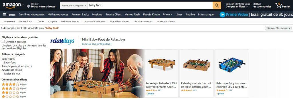 Meilleurs sites pour acheter un baby-foot : Amazon