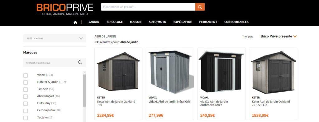 Meilleurs sites de vente d'abri de jardin : Brico Privé