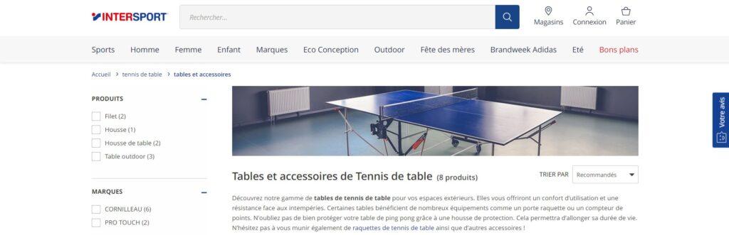 Meilleurs sites de vente de table de ping pong : Intersport
