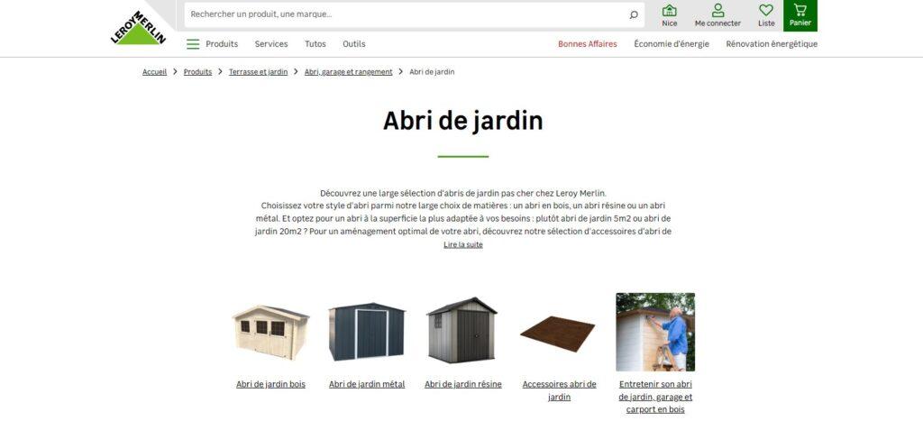 Meilleurs sites de vente d'abri de jardin : Leroy Merlin