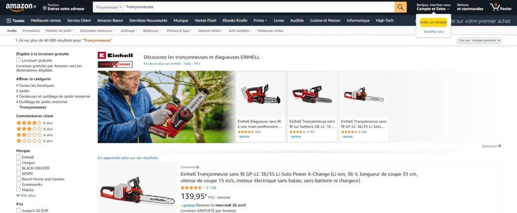 Meilleurs sites pour acheter une tronçonneuse : Amazon
