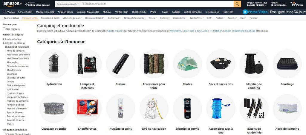 Meilleurs sites pour acheter du matériel de camping : Amazon