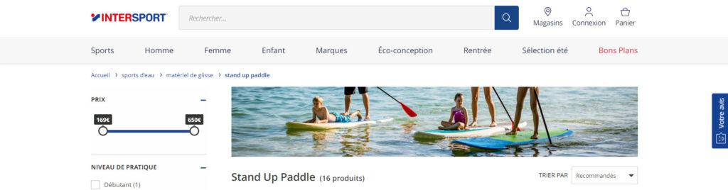 Meilleurs sites pour acheter un paddle gonflable SUP : Intersport