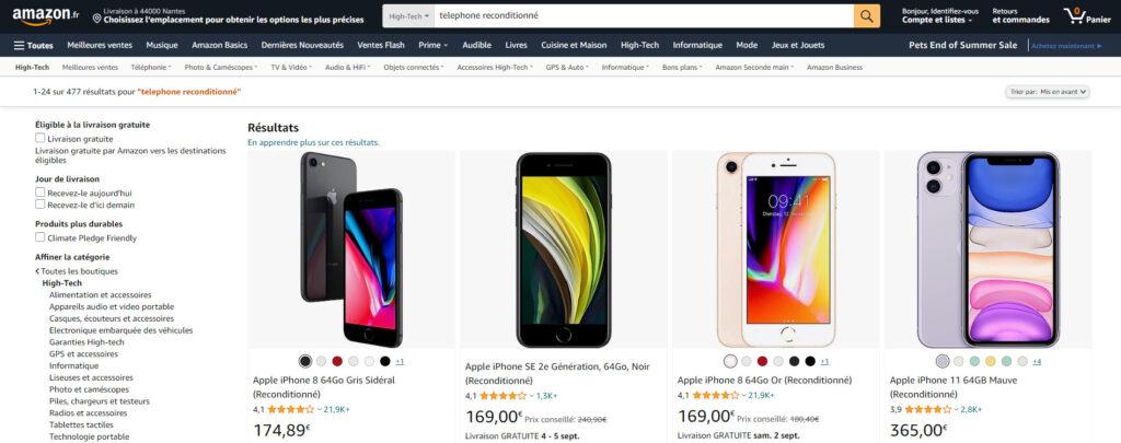 Meilleurs sites pour acheter un iPhone reconditionné : Amazon