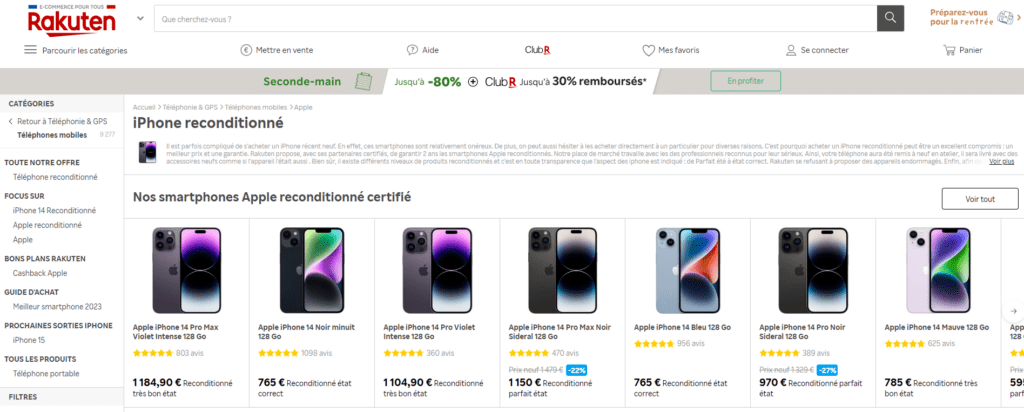 Meilleurs sites pour acheter un iPhone reconditionné : Rakuten