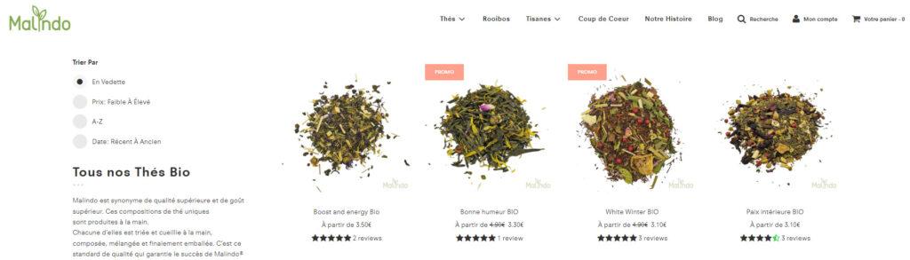 Meilleurs sites de vente de thé : Malindo