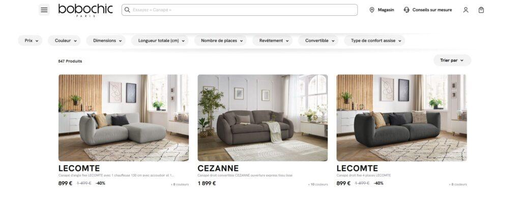 Meilleurs sites pour acheter un canapé : Bobochic