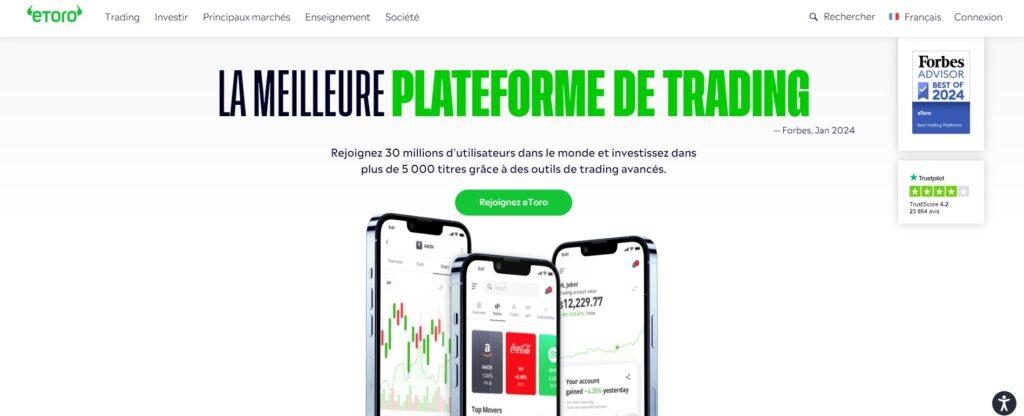 Meilleurs sites pour investir en bourse selon Trustpilot : eToro